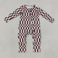 Baby Boys Kids Long Sleeves Brown White Plaid Zipper Footie Sleeper Romper Clothes RTS