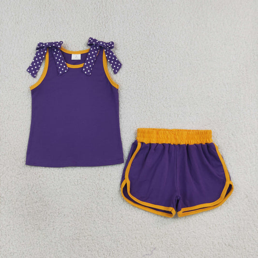 Baby Girls Kids Dots Bows Shirt Shorts Purple Set Summer Clothes RTS