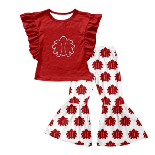 Baby Girl Team Red Shirt Bell Pants Set