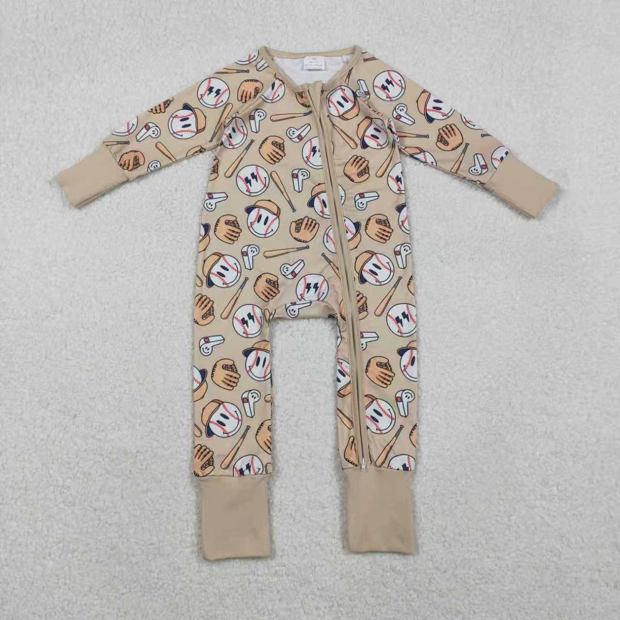 Sibling Baby Boys Kids Long Sleeves Smile Baseball Zipper Footie Romper Pajamas Set RTS
