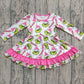 Baby Girl Long Sleeves Green Face Pink Ruffle Christmas Knee Length Dress RTS