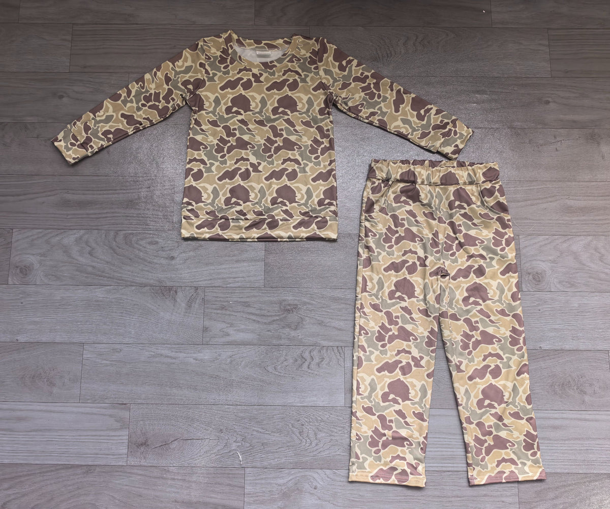 ( No moq ) Preorder Baby Girls Kids Long Sleeves Shirt Camo Pockets Pants Set Clothes