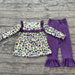 Baby Girls Kids Masks Leopard Ruffle Tunic Purple Pants Mardi Gras Clothes Set RTS