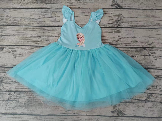 Baby Girl Princess Blue Short Sleeves Tulle Dress Moq 5