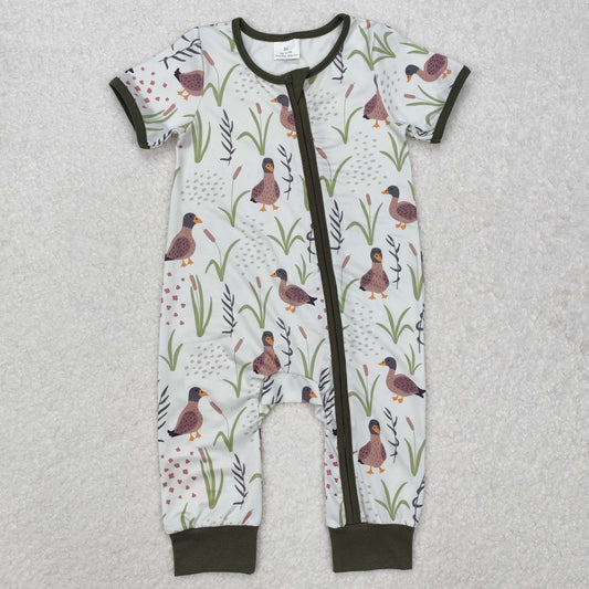 Baby Boy Infant Short Sleeves Ducks Zipper Romper