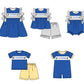( Moq 5 Each Style ) Baby Boys Girls Short Sleeves Team Sibling Blue Romper Dress Set