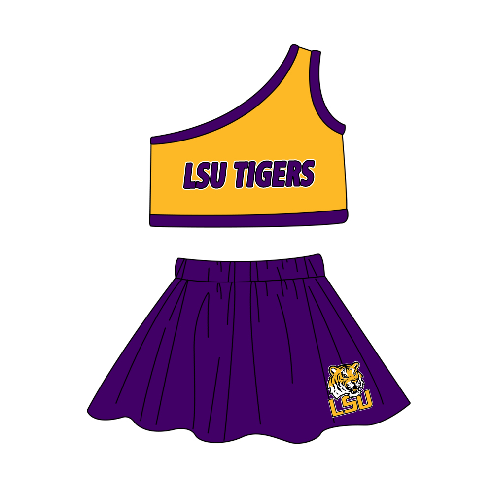 Baby Girl One Shoulder Tops Purple Tiger Skirt Team Set