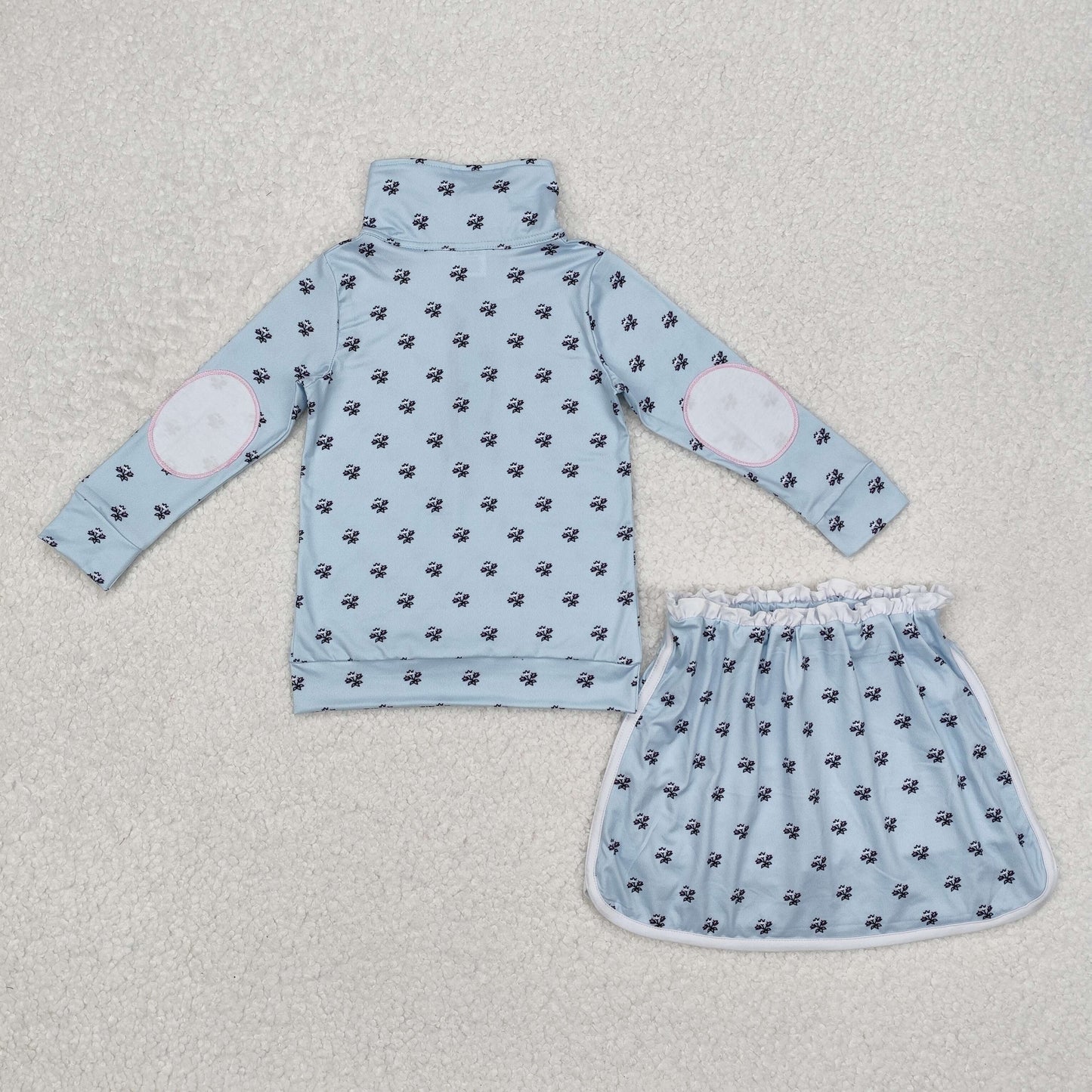 Baby Girl Long Sleeves Flower Pullover Shirt Skort Skirt Shorts Clothes Blue Set