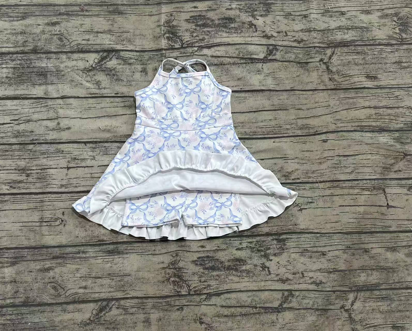 Baby Girl Straps Athletic Yoga Blue Bows Flower Active Wear Skort Dress RTS