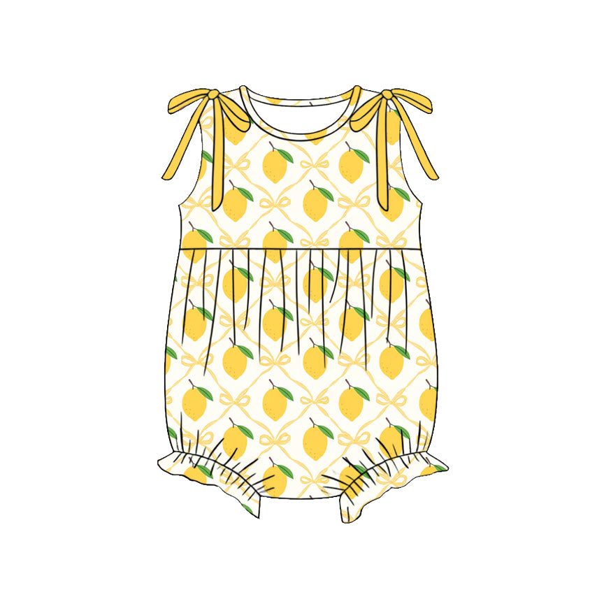 ( Moq 5 )  Preorder Baby Girls Infant Lemons Yellow Bows Summer Bubble Romper Clothes