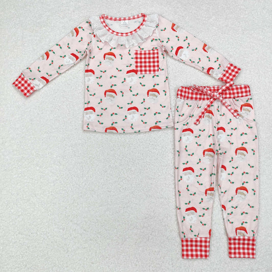 Baby Girl Long Sleeves Santa Christmas Shirt Pants Pajamas Clothes Pink Bamboo Set