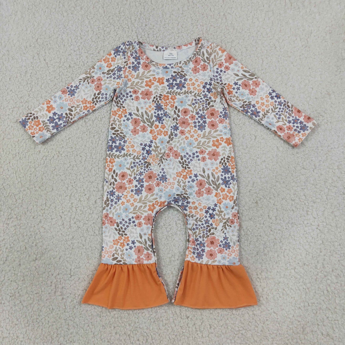 Baby Girls Infant Long Sleeves Flower Orange Ruffle Romper RTS