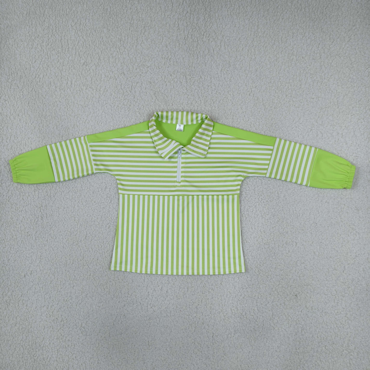 Baby Girls Kids Long Sleeves Green Stripes Zipper Pullover Yoga Active Shirt RTS