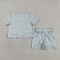 Baby Girls Kids Short Sleeves Plaid Shirt Scallop Shorts Blue Clothes Set RTS