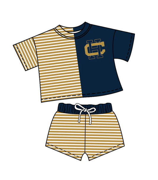 ( Moq 5 ) Baby Girls Short Sleeves HC Shirt Stripes Shorts Team Clothes Set