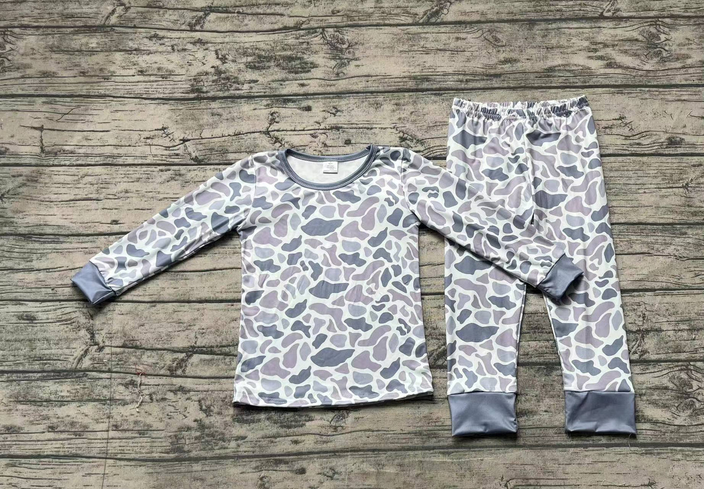 Baby Boy Fall Grey Camo Shirt Pants Pajamas Bamboo Set