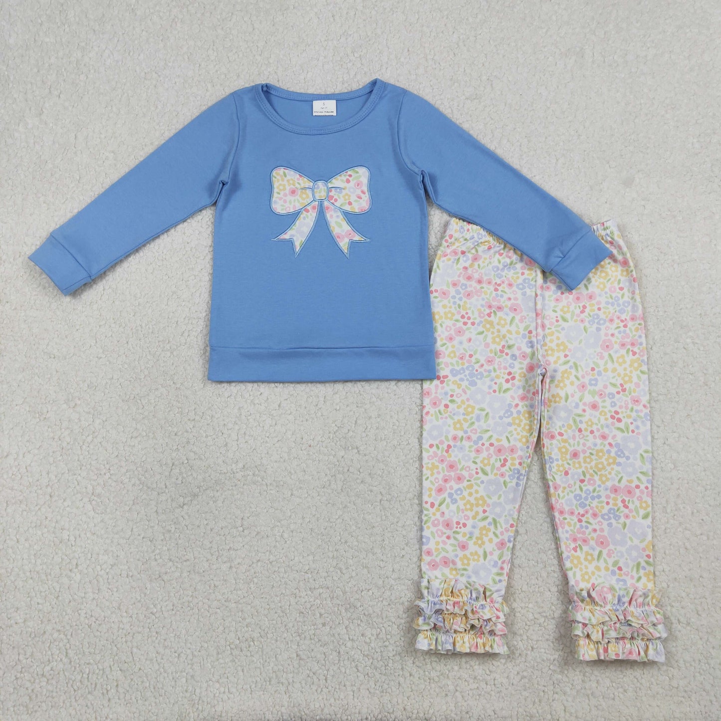 Sibling Baby Girls Kids Long Sleeves Embroidery Bow Shirts Floral Ruffle Pants Sets RTS