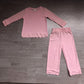 Baby Girls Kids Long Sleeves Pink Shirt Pants Set Pajamas Scallop Clothes RTS