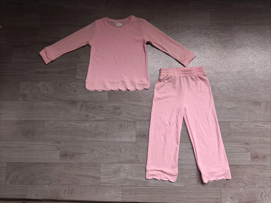( No moq ) Preorder Baby Girls Kids Long Sleeves Pink Shirt Pants Set Pajamas Scallop Clothes