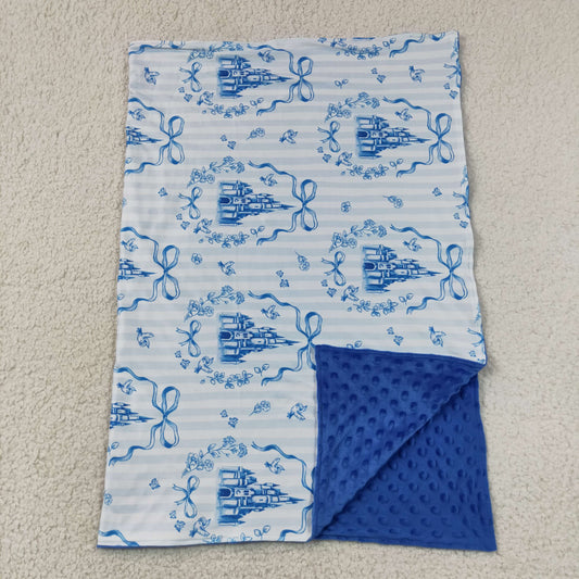 Baby Girls Kids Castles Blue Bows Floral Blanket RTS