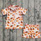 Baby Girl Shot Sleeves Yellow Football Bows Cheer Buttons Shirt Short Pajamas Team Set RTS