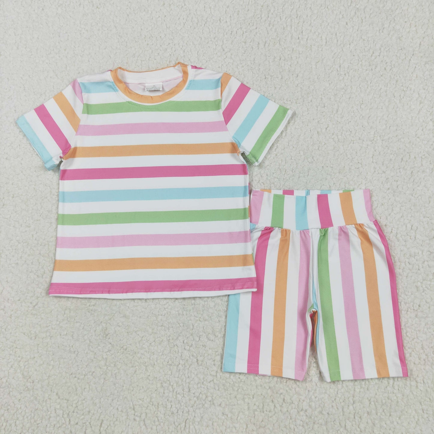 Baby Girl Short Sleeves Colorful Stripes Shirt Pajamas Shorts Set RTS