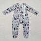 Baby Boy Long Sleeves Western Cow Cactus Zipper Footie Romper