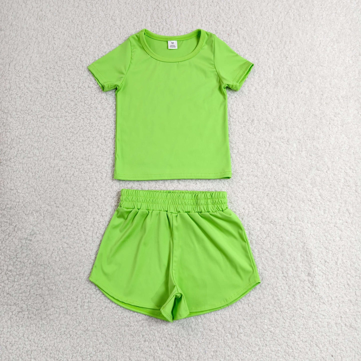 Baby Girls Kids Short Sleeves Green Shirt Skirt Shorts Yoga Active Set Clothes RTS