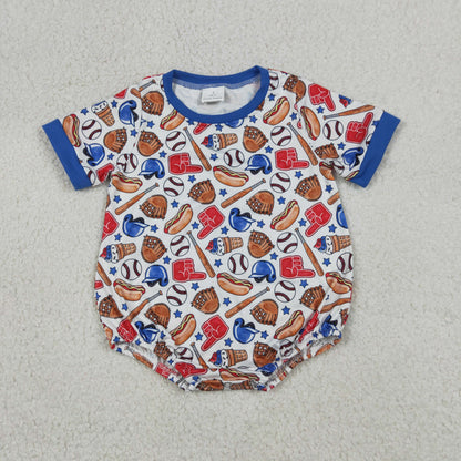 Sibling Baby Boys Kids Blue Shorts Sleeves Baseball Shirt Shorts Romper Set 4th of July Clothes RTS