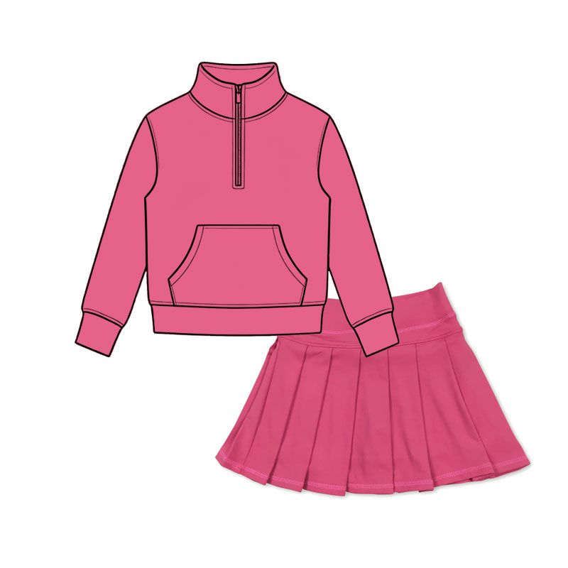 ( Moq 5 ) Preorder Baby Girls Kids Pocket Zipper Pink Shirt Skirt Shorts Yoga Active Set Clothes
