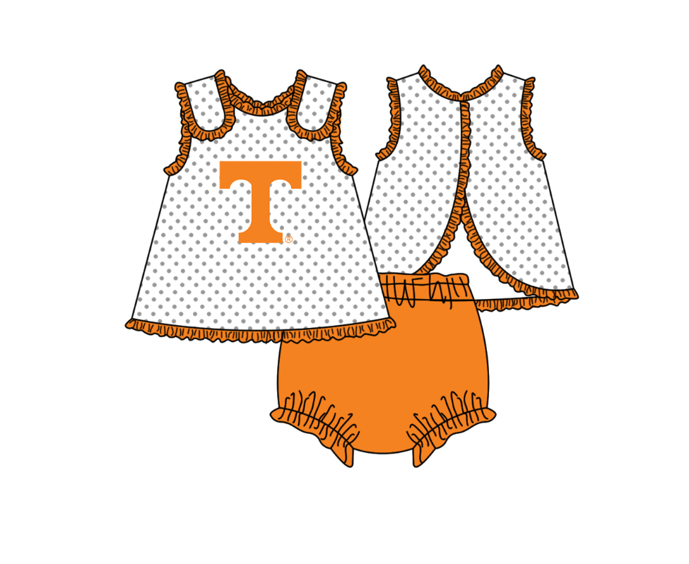 ( Moq 5 ) Baby Girls Toddler T Dots Tops Orange Bummie Shorts Team Set