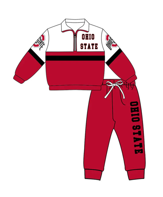 ( Moq 5 ) Baby Boys Toddler Red Long Sleeves Zipper Pullover Jogger Pants Team Clothes Outfit