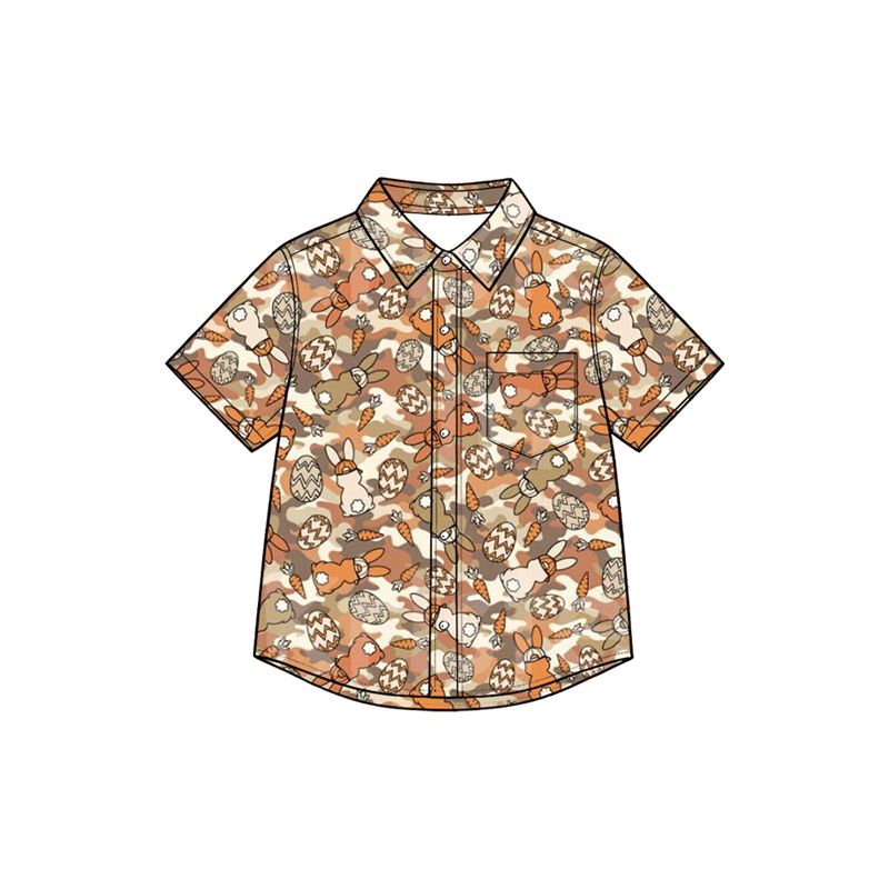 ( Moq 5 ) Preorder Baby Boys Kids Rabbits Eggs Buttons Easter Shirt Tops Camo Clothes