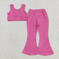Baby Girl Pink Straps Vest Tops Bell Bottom Pants Yoga Active Wear Clothes Set RTS