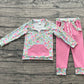 Baby Girls Kids Long Sleeves Flower Zipper Shirt Pockets Pink Pants Clothes Set RTS