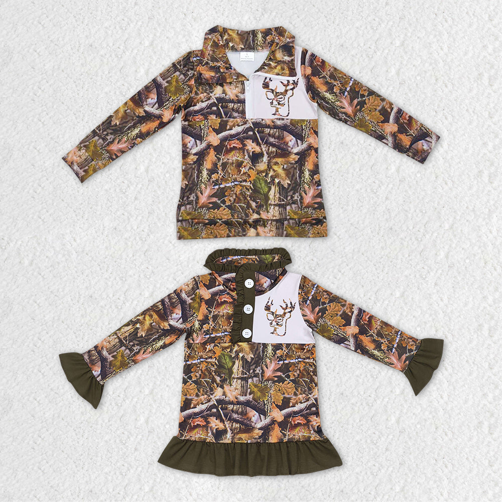 Baby Boy Girl Long Sleeves Camo Hunting Deer Sibling Pullover Shirt Tops