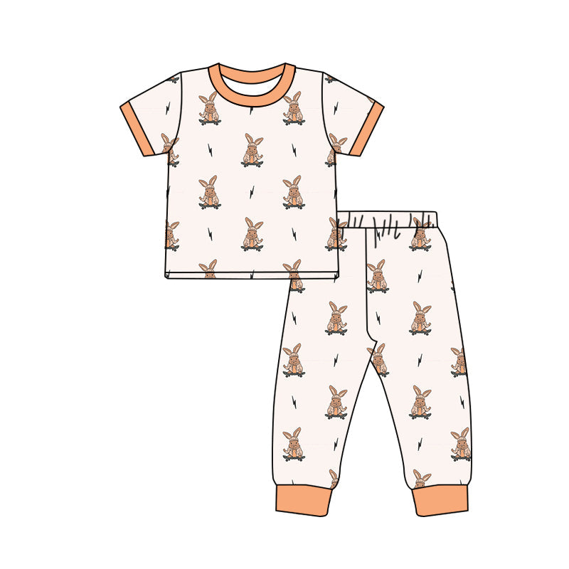 Baby Kids Toddler Short Sleeves Easter Rabbit Shirt Pants Pajamas Clothes Set Moq 5