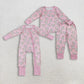 Sibling Baby Girls Kids Long Sleeves Donuts Hearts Valentines Pink Zipper Romper Pajamas Set RTS