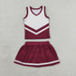 Baby Girls Kids Sleeveless Tops Dark Red Skirt Shorts Set Yoga Team Clothes RTS
