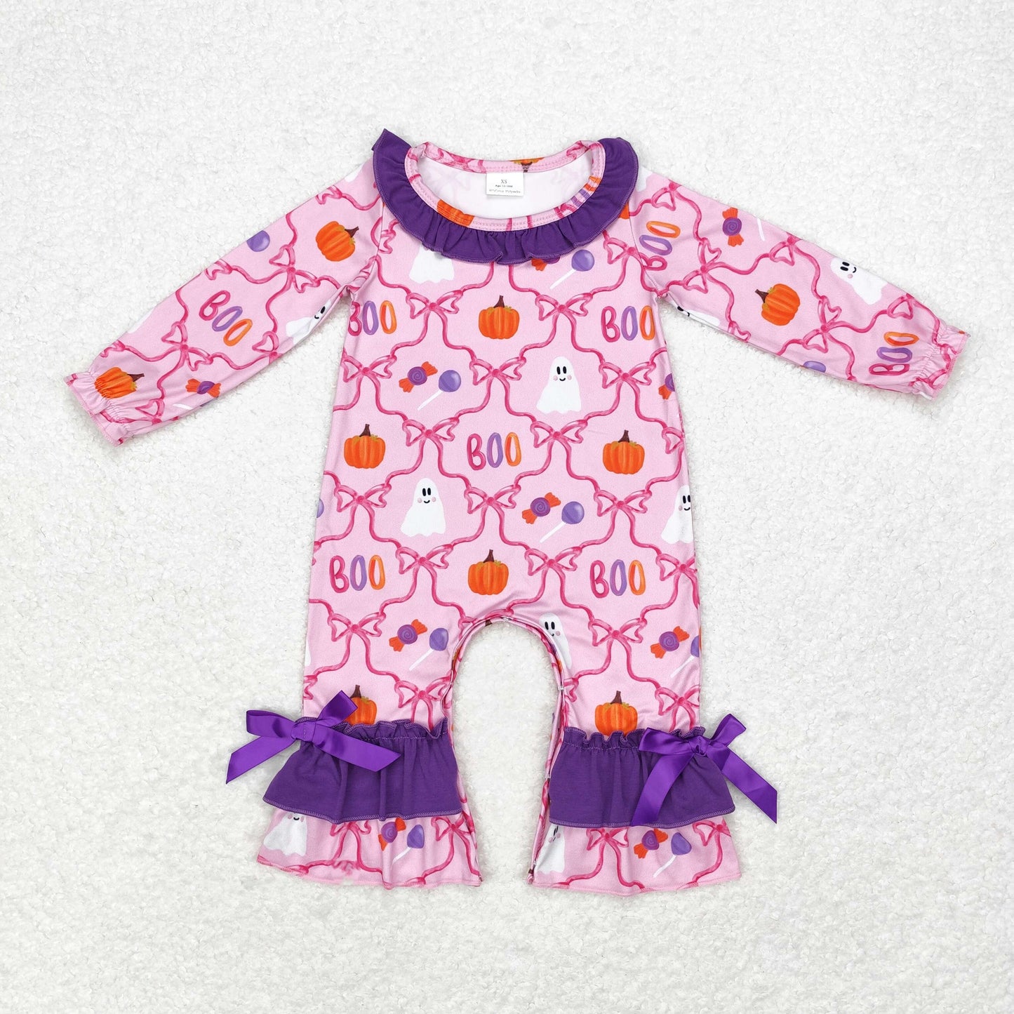 Baby Girl Infant Pink Bows Halloween Ghost Ruffle Romper