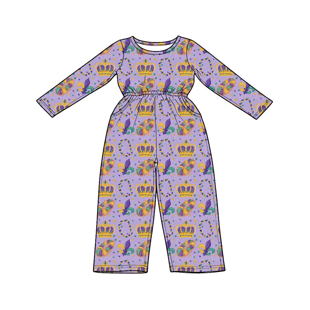 ( Moq 5 ) Preorder Baby Girls Kids Long Sleeves Flower Donuts Pants Mardi Gras Jumpsuit Clothes