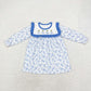 Baby Girl Long Sleeves Blue Flowers Christmas Trees Dress