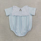 Baby Boys Kids Short Sleeves Embroidery Tractor Farm Blue Stripes Bubble Romper RTS
