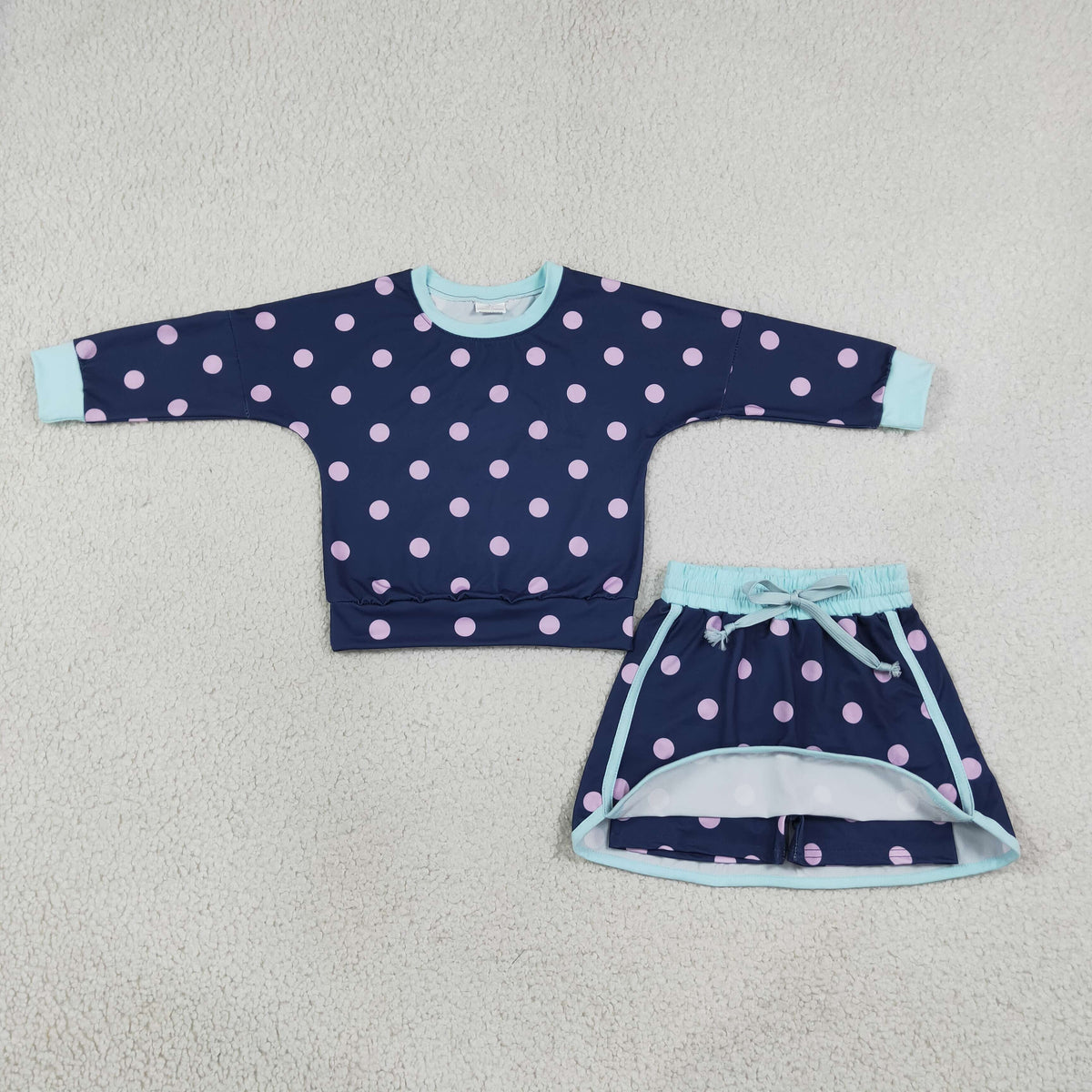 Baby Girls Kids Long Sleeves Dots Shirt Skirt Shorts Navy Set Clothes RTS