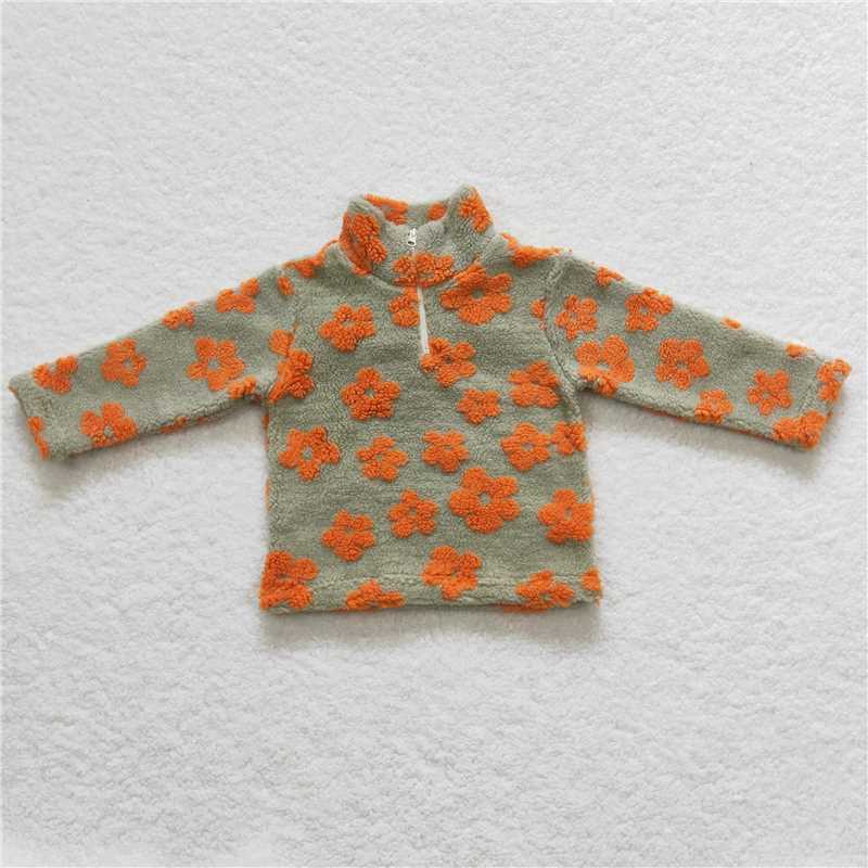 GT0264 Baby Girl Long Sleeves Flower Pullover Zipper Tops