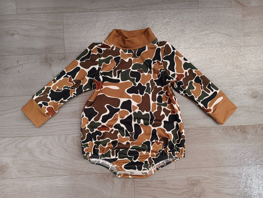 ( No moq ) Preorder Baby Boys Infant Long Sleeves Brown Camo Bubble Romper Clothes