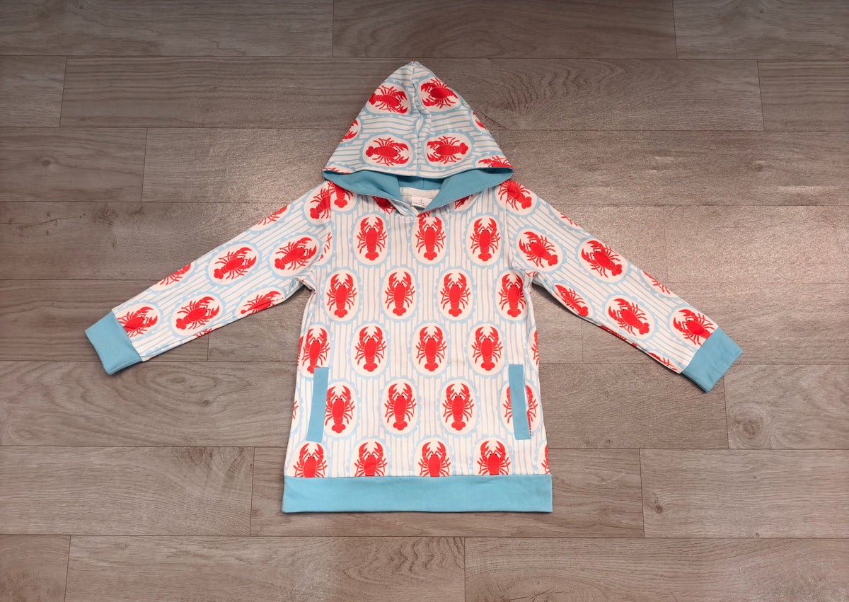 ( No moq ) Preorder Baby Boys Kids Crayfish Blue Stripes Pockets Pullover Hoodie Shirt Clothes