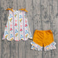 Baby Girls Kids Orange Bows Flower Scallop Tops Ruffle Shorts Summer Set RTS