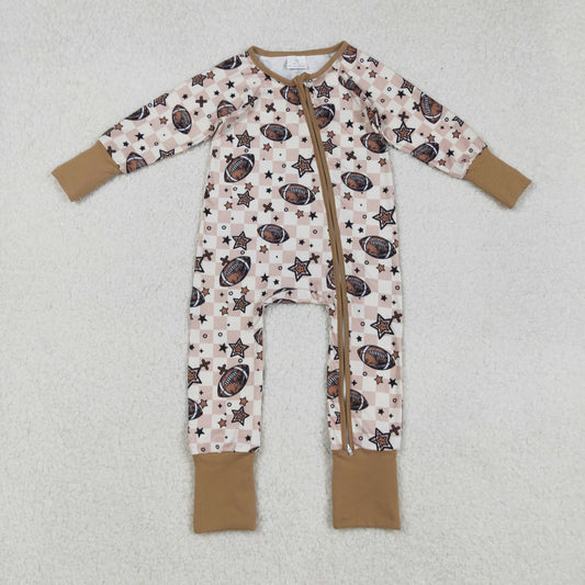 Baby Boy Long Sleeves Football Stars Plaid Zipper Pajamas Romper RTS