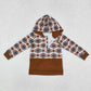 Baby Boy Kids Long Sleeves Western Aztec Hoodie Brown Pocket Pullover Tops